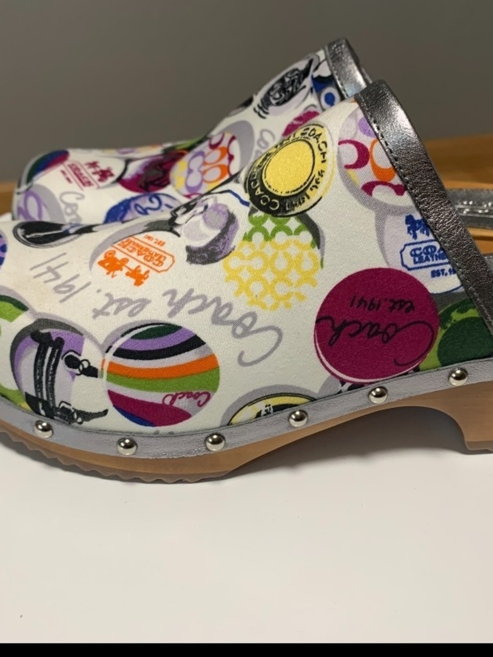 RARE Coach Y2K Pop Art  Multicolor Logo-Print Clog Mule